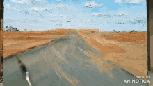 a painting of a road with the words made in animatica at the bottom