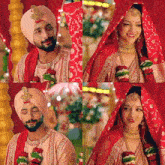 a man in a turban and a woman in a red dress are standing next to each other