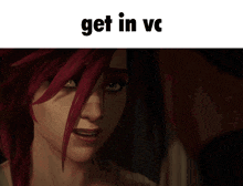 a picture of two people kissing with the words get in vc below them