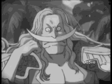 a black and white drawing of a man with long hair and a white mustache with the words do3ve below him