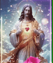 a painting of jesus holding his heart in his hands