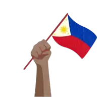 a fist is holding up a flag with the sun on it