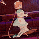 a cartoon girl in a maid outfit is kneeling down