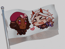 a flag with two cartoon characters on it is waving
