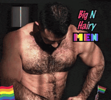 a picture of a man with the words big n hairy men on the bottom