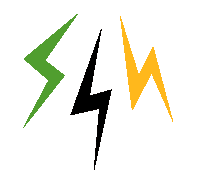 three different colored lightning bolts are lined up in a row on a white background