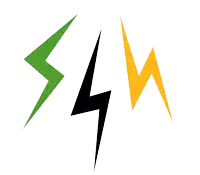 three different colored lightning bolts are lined up in a row on a white background