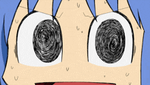 a close up of a cartoon character 's eyes with a swirl in the middle