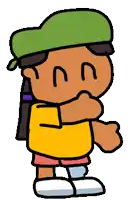 a cartoon of a girl wearing a green hat