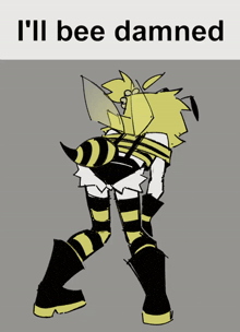 a drawing of a bee with the words " i 'll bee damned " above it