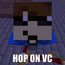 a picture of a minecraft character with the words hop on vc above it