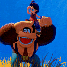 a cartoon monkey with dk on his shirt