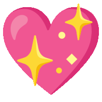 a pink heart with yellow stars surrounding it on a white background