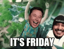 elon musk and a man with a hat that says multivers