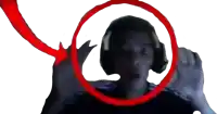 a person wearing headphones is surrounded by a red circle on a white background