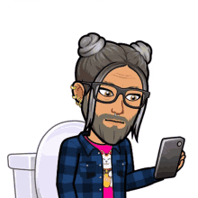 a cartoon character is sitting on a toilet looking at his phone