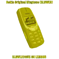 a yellow nokia phone with the words nokia original ringtone slowed slowlicious on lemon8 below it