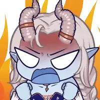 a cartoon drawing of a demon with horns and a triangle on her chest