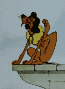 a cartoon dog sitting on a ledge with its tongue hanging out