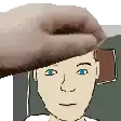 a cartoon of a man 's face with a hand on his head .