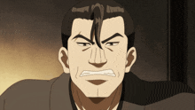 a close up of a man 's face with a very angry expression