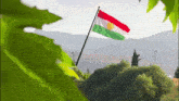 a red green and yellow kurdish flag is flying in the wind