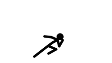 a stick figure is doing a trick on a white surface .
