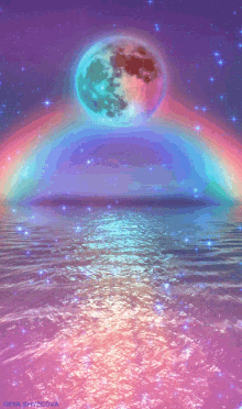moon rainbow sparkles pastel