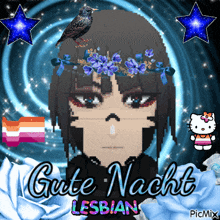 a picture of a girl with flowers on her head and the words " gute nacht lesbian "