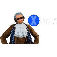 a man in a costume with a blue circle with the letter x in it