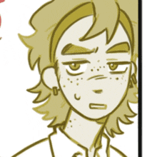 a cartoon drawing of a boy with a serious look on his face