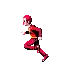 a pixel art drawing of a man in a red suit running .