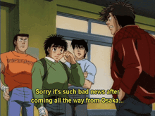 a group of men are standing in a hallway and one of them says sorry