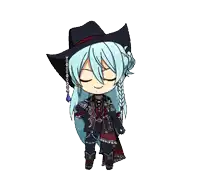 a girl in a cowboy hat is holding a gun next to a barrel with wanted posters on it