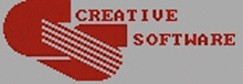 a pixelated logo for creative software with a red arrow