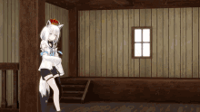 a girl with a crown on her head is standing in a room