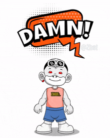 a cartoon character with a damn speech bubble above him