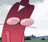 a cartoon drawing of a red cat with glasses on
