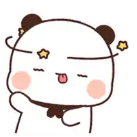 a cartoon panda bear with a star on its forehead and tongue out .