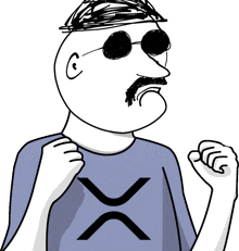a black and white drawing of a man wearing sunglasses and a blue shirt with a x on it