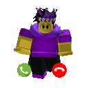 a roblox character wearing a purple shirt and a crown is sitting next to two phones .