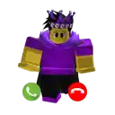 a roblox character wearing a purple shirt and a crown is sitting next to two phones .