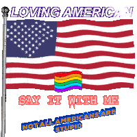 an american flag with the words loving american say it with me on it