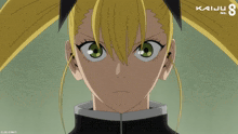 a close up of a girl 's face with kaiju nc written in the corner
