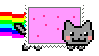 a pixel art of a cat coming out of a pink box .