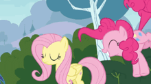 fluttershy and pinkie pie are standing next to each other