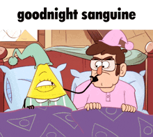a cartoon says goodnight sanguine on the bottom of the image