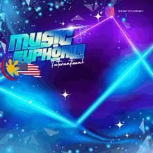 a poster for music euphoria international has a blue background