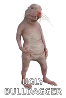 a picture of an ugly bulldogger standing with its hands on its hips
