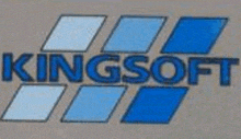 a logo for kingsoft with blue squares on a brown background .